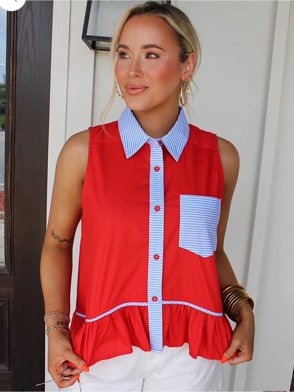 Entro Solid Peplum Top With Contrast Trim